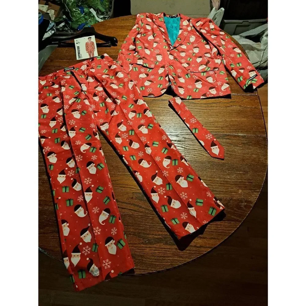 XL Suitmeister Red Santa Christmas Holiday Suit Red White Green 3 Piece Set
